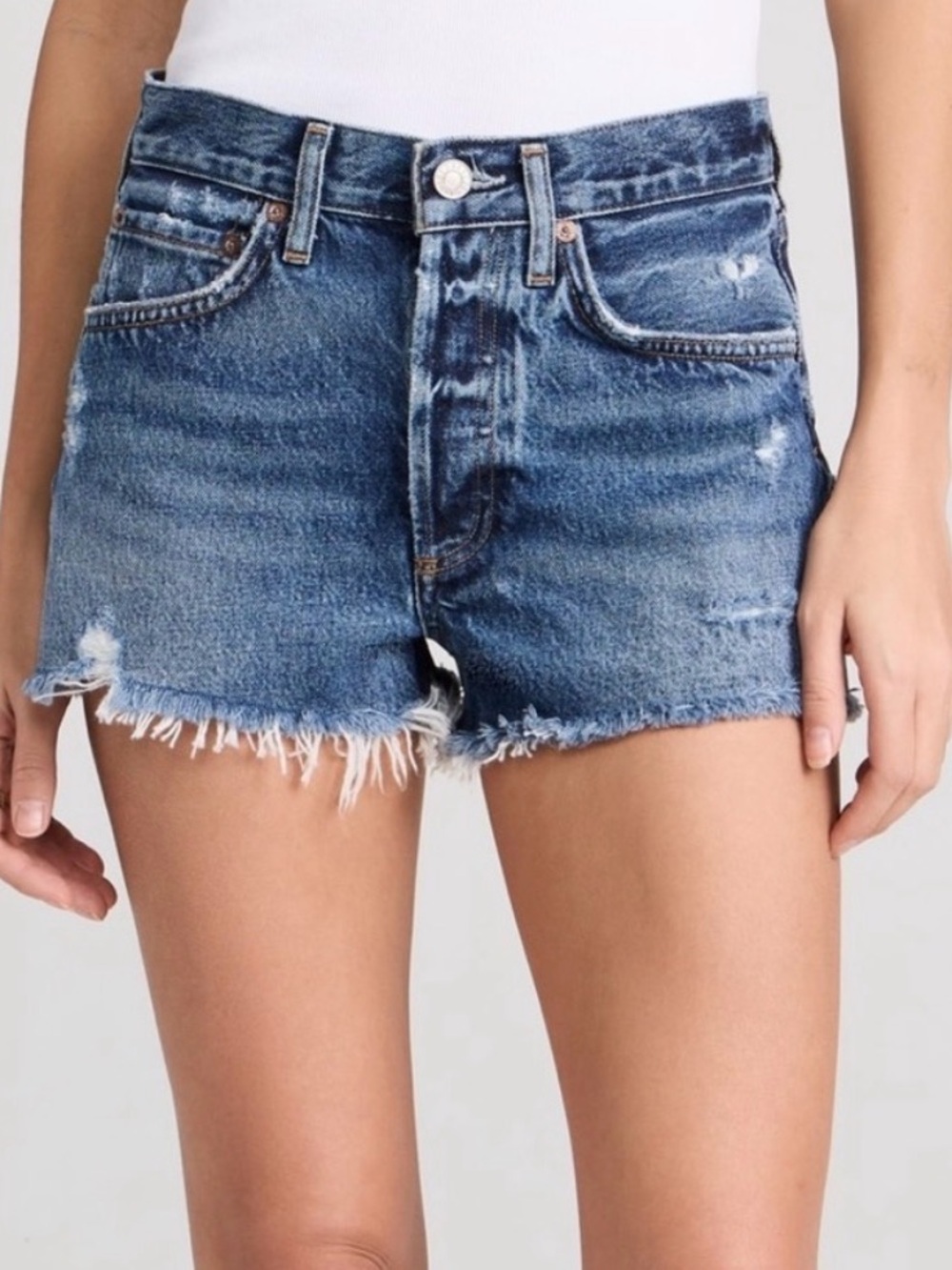 Agolde Frayed Hem Denim Shorts